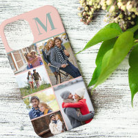 Monogrammed 6 Photo Collage Peach Green