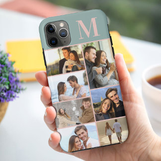 Monogrammed 7 Photo Collage on Green Case-Mate iPhone Case