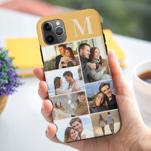 Monogrammed 7 Photo Collage on Ochre Yellow Case-Mate iPhone Case