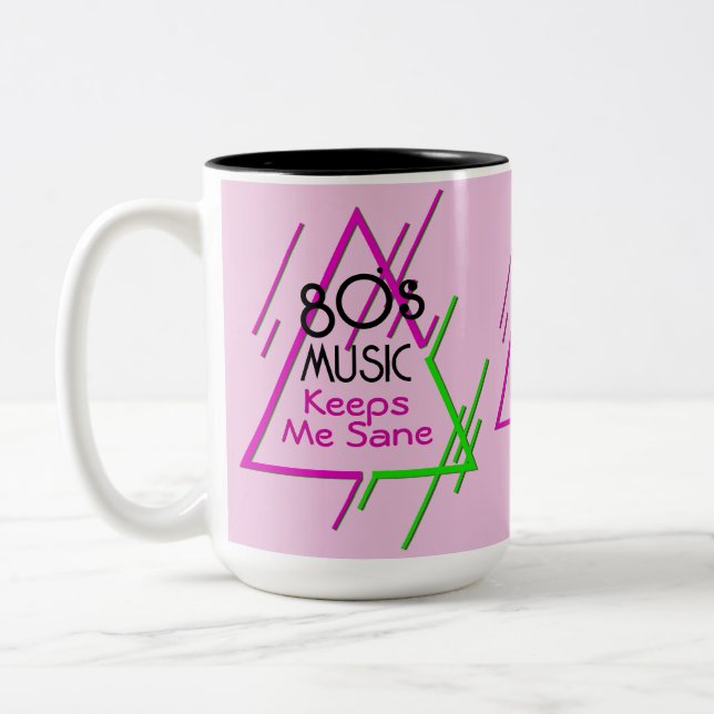Monogrammed 80's Music Keeps Me Sane Two-Tone Coffee Mug (Left)