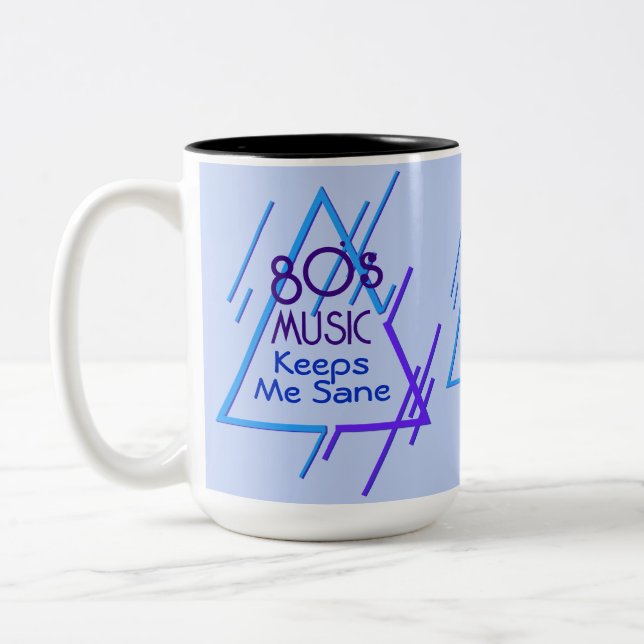 Monogrammed 80's Music Keeps Me Sane  Two-Tone Coffee Mug (Left)
