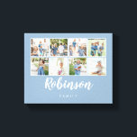 Monogrammed 8 Photo Family Collage Light Blue Canvas Print<br><div class="desc">Use your favourite photos to make a fun keepsake to decorate your home.</div>