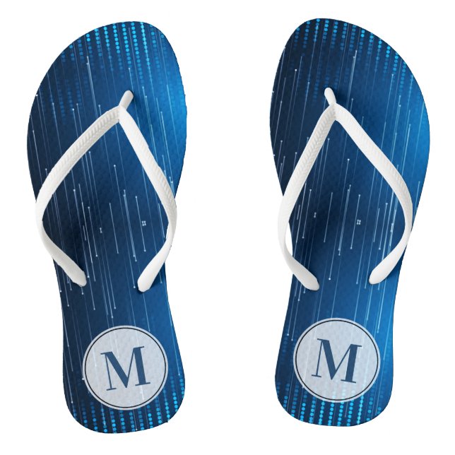 Monogrammed Abstract Blue White Pattern Jandals (Footbed)
