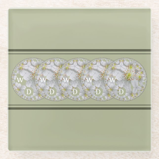 Monogrammed Abstract Daisy Flower Yellow Grey Glass Coaster (Front)