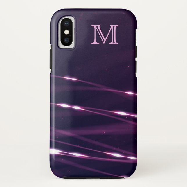 Monogrammed Abstract Dark Purple Lines Case-Mate iPhone Case (Back)