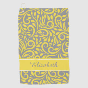 Monogrammed Abstract Pattern Yellow Grey Golfer Golf Towel