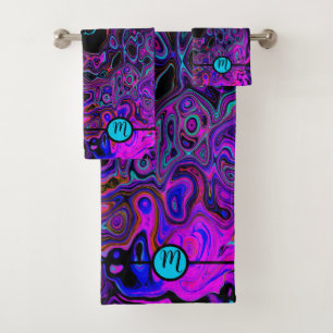 Monogrammed Abstract Purple and Black Bath Towel Set
