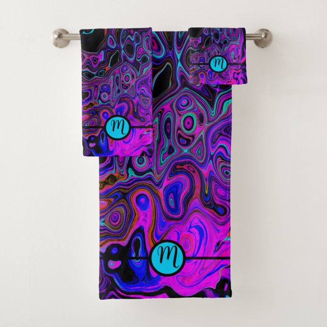 Monogrammed Abstract Purple and Black Bath Towel Set (Insitu)