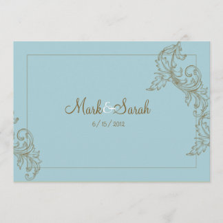 Monogrammed Acanthus Blue Brown Invitation