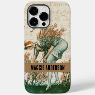 Monogrammed Adorable retro lady in the woods brown Case-Mate iPhone 14 Pro Max Case