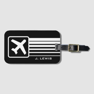 Monogrammed aeroplane icon sign travel luggage tag