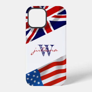 Monogrammed American British Flags Patriotic iPhone 12 Case