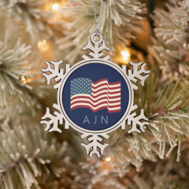 Monogrammed American Flag Christmas Ornament  (Tree)