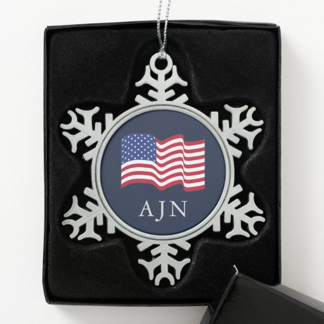Monogrammed American Flag Ornament  (Box)