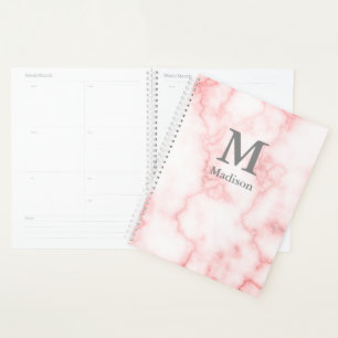 Monogrammed and Faux Pink Marble Planner