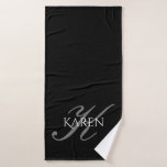Monogrammed and Personalised Bath Towel<br><div class="desc">Beautifully designed monogram initial and name combination to be personalised on a high quality polyester and cotton bath towel. Large grey initial and white name on rich black background. Design in the bottom 1/3 of towel for aesthetic appeal. Will add a personal touch to your bathroom. A great housewarming, birthday...</div>