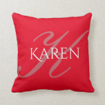 Monogrammed and Personalized Cushion<br><div class="desc">Monogrammed and personalized red, dusty rose and white throw pillow. Large dusty rose initial monogram in black and full name in white on a bright red background. A very classy housewarming, Mother's Day or ladies' birthday gift. Great accent for couches or chairs. Design on front and back. Designed by Chris...</div>