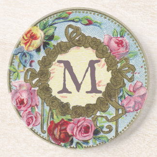 Monogrammed Antique French Floral Coaster