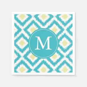 Monogrammed Aqua and Yellow Ikat Pattern Napkin
