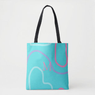 Monogrammed Aqua Pink Violet Modern Design Tote Bag