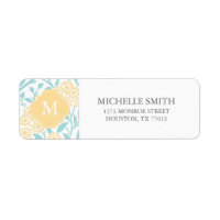 Monogrammed Aqua Yellow Floral Damask Pattern