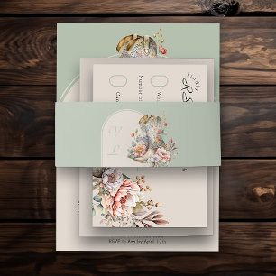 Monogrammed Arch Sage Green Floral Cowgirl Boots Invitation Belly Band