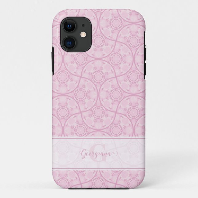 Monogrammed Art Deco Fans Preppy In Pink Mandala Case-Mate iPhone Case (Back)