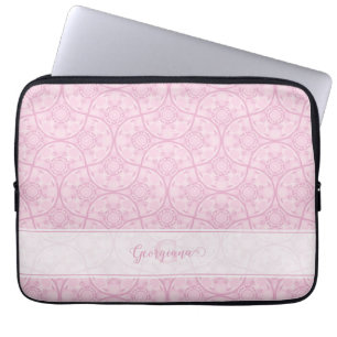 Monogrammed Art Deco Fans Preppy In Pink Mandala Laptop Sleeve