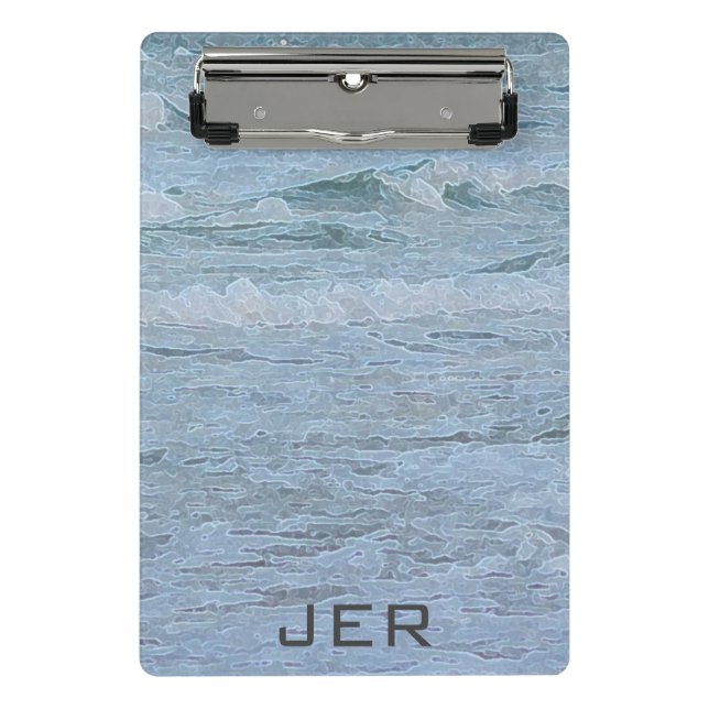 Monogrammed Artistic Blue Green Ocean Waves Art Mini Clipboard (Front)