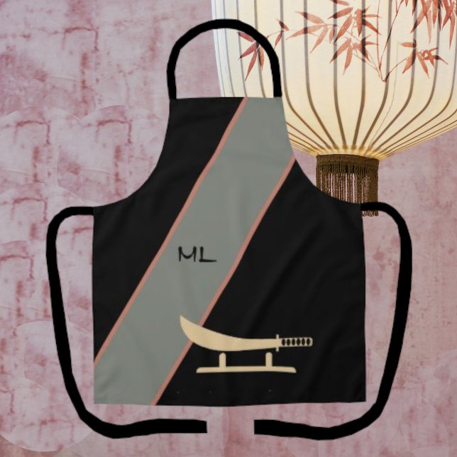 Monogrammed Asian Style Black Chef's Apron (Creator Uploaded)