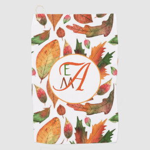 Monogrammed Autumn Leaves Fall Orange Green Decor Golf Towel