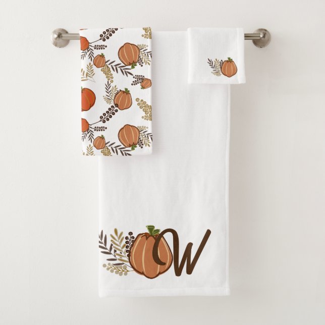 Monogrammed Autumn Pumpkin Patch  Bath Towel Set (Insitu)