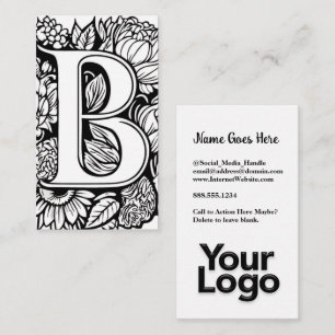 Monogrammed B Floral Black and White Company Logo  Business Card