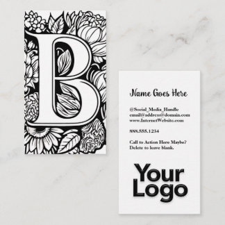 Monogrammed B Floral Black and White Company Logo Business Card