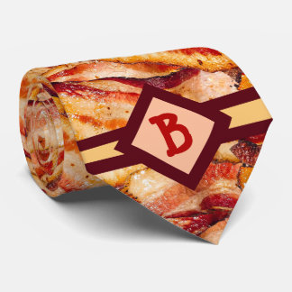 Monogrammed Bacon Pattern Funny Gag Gift Tie