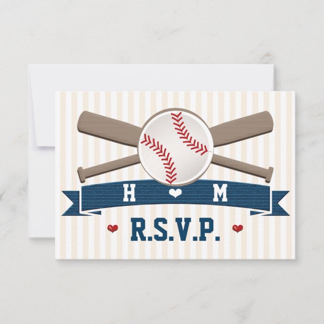 MONOGRAMMED BASEBALL WEDDING RESPONSE CARDS (Front)