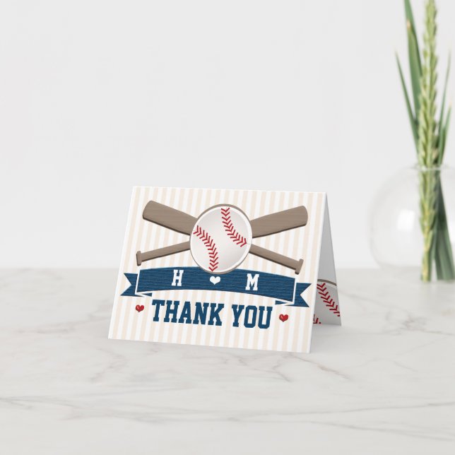 MONOGRAMMED BASEBALL WEDDING THANK YOU (Front)