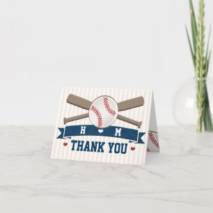 MONOGRAMMED BASEBALL WEDDING THANK YOU CARD