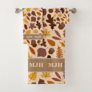 Monogrammed Bath Towel Set - Autumn Leaves