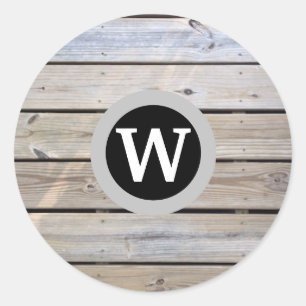 Monogrammed Beach Wood  Classic Round Sticker