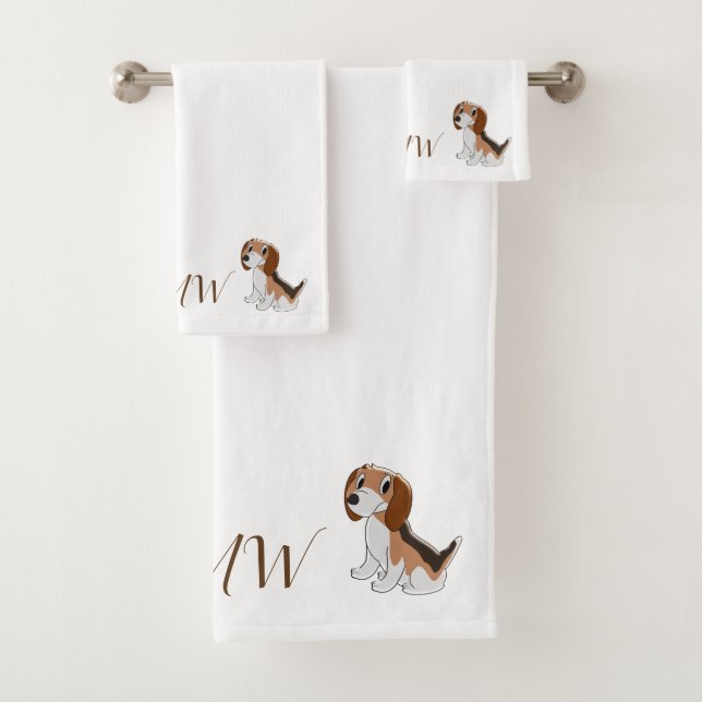Monogrammed Beagle Dog Design Bath Towel Set (Insitu)