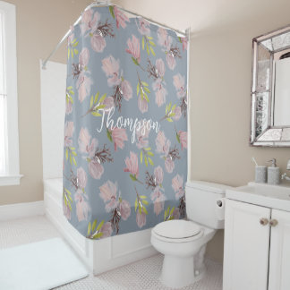 Monogrammed Beautiful attractive modern retro blue Shower Curtain