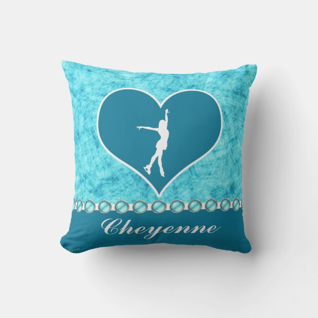 Monogrammed Beautiful Turquoise Figure Skater Cushion (Front)