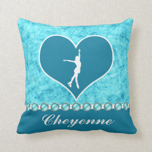Monogrammed Beautiful Turquoise Figure Skater Cushion