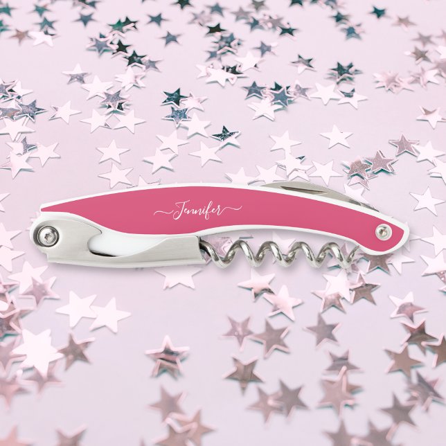 Monogrammed Beer Wine Corkscrew Pink Bottle Opener (Monogrammed Beer Wine Corkscrew Pink Bottle Opener)
