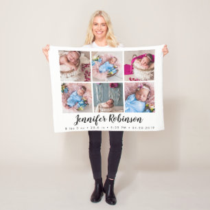 Monogrammed Birth Stat Announcement Photo Fleece Blanket