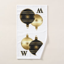 Monogrammed Black and Gold Christmas Hand Towel