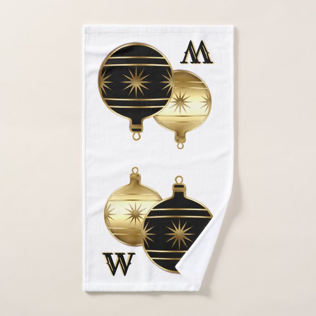 Monogrammed Black and Gold Christmas Hand Towel (Hand Towel)