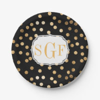 Monogrammed Black and Gold Glitter Dots