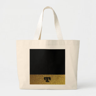 Monogrammed black and gold large tote bag